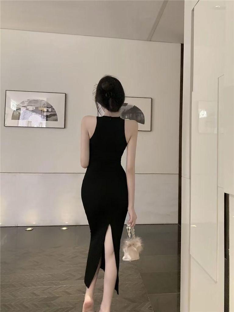 Black High-Neck Halterneck Sleeveless Bodycon Maxi Dress