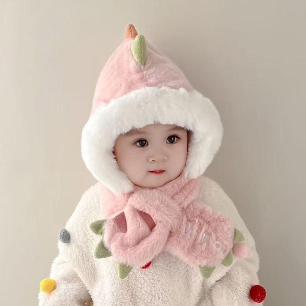 New Integrated Hat Scarf Set Warm Windproof Neck Warmer Coldproof Dinosaur Beanie Hat розовый