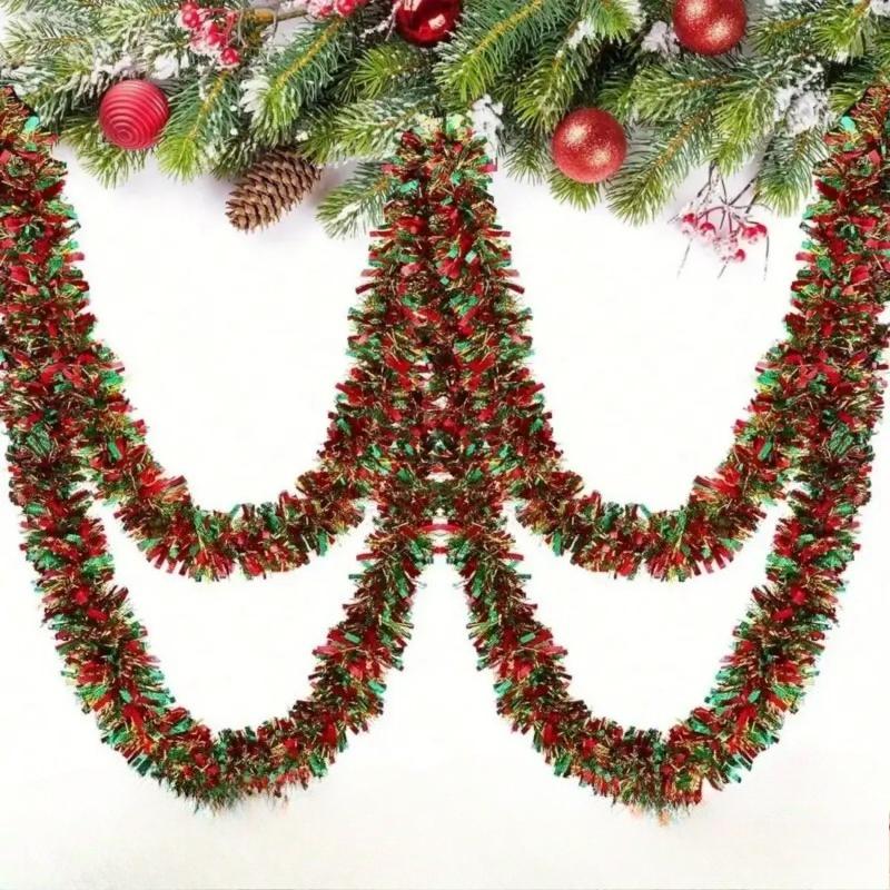 5M LED Metallic Tinsel Garland - Premium Thick Christmas Tree Hanging Decor with Battery-Operated Lights for Home/Party Decor