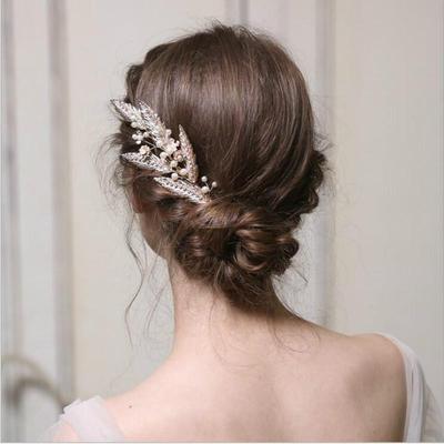 Peigne à Cheveux Élégant Mode Nacre Feuille Mariage Fête Accessoires Dorés Coiffe Peigne à Cheveux Fait Main
