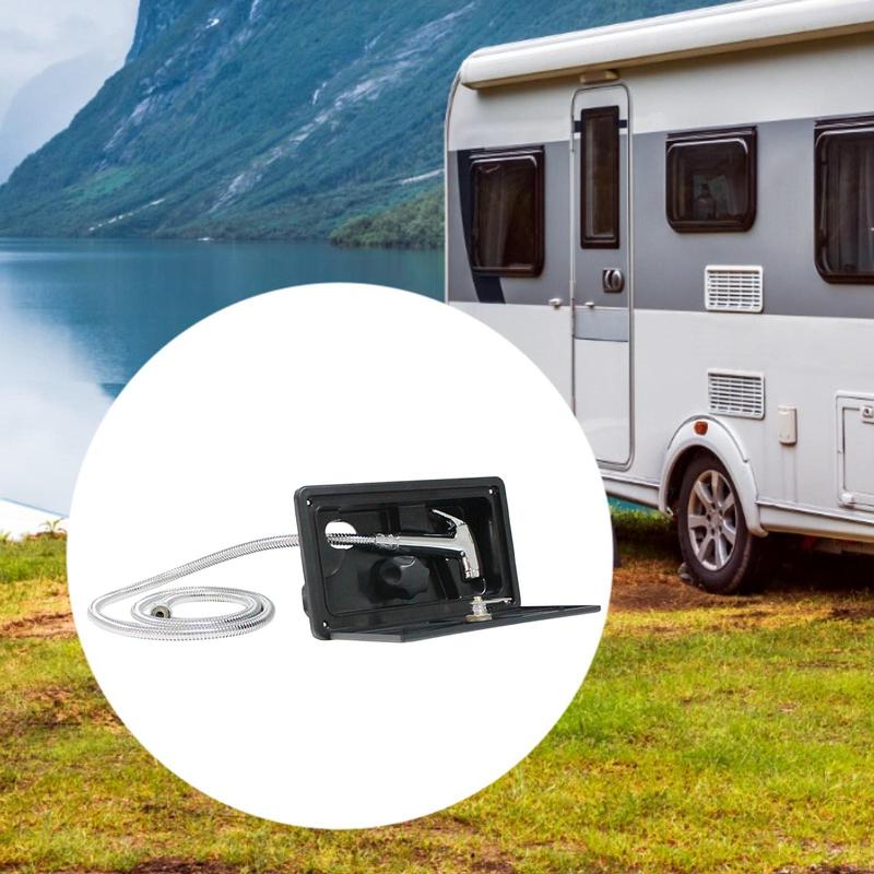 Exterior RV Shower Box Kit with Key Lock Portable Pull Out Head for Travel Trailer Van Outdoor Accessories