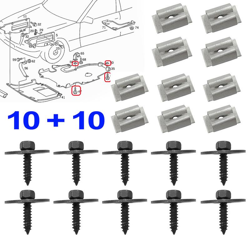 20x For MERCEDES BENZ C E S SL SLK W204 W203 Engine Undertray Cover Splash Guard Screws Washer Nuts Bolt A2019900536 A0019949845