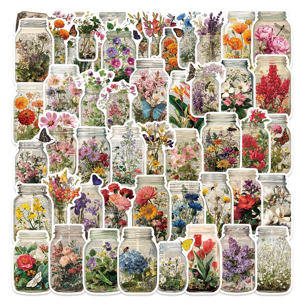 

50 Cute Floral Cartoon Stickers for Desktop, Water Cup, Phone Case & Laptop Decoration