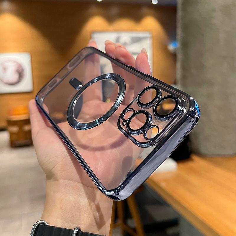Luxury Transparent Magsafe Wireless Charging Case For iPhone 11 12 13 15 16 Pro Max 14 Plus X Xs XR Magnetic Soft Plating Cover