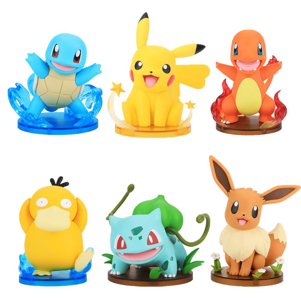 Anime Figure Pokemon Pikachu Charmander Squirtle Cartoon Car Doll Decoration  Anime PVC Figure Statue Toy With Base Decoration