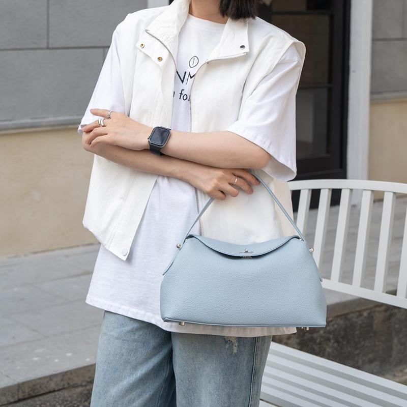 Korean Genuine Leather Trendy Crossbody Bag Solid Color Magnetic Buckle High-quality Flip Top Handbag Leisure Shoulder Tote Bag
