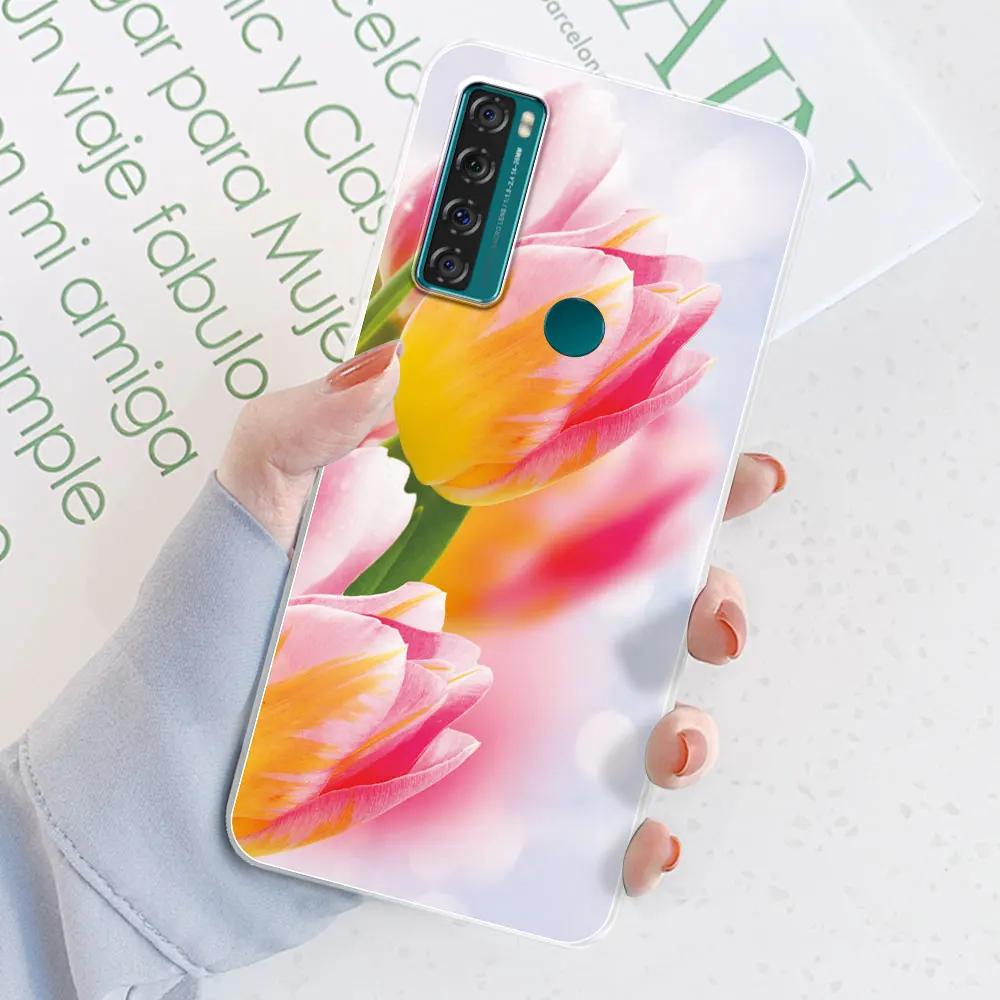 Für TCL 20 SE Hülle 6,82 Zoll Cover Für TCL 20 SE Blume Transparentes Silikon Weiche Handyhülle Hülle Stoßfänger Für TCL 20 SE Fundas