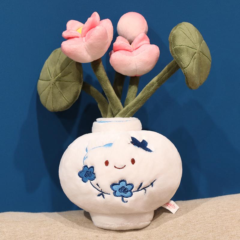 Poupée Peluche Plante en Pot Dessin Animé 20cm Lotus Herbe Porte-Bonheur Vase à Fleurs Rose Rouge Blanc Jouet en Peluche Décoration de Maison Cadeau Pour Enfants about 20cm