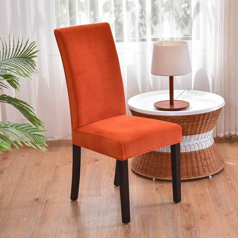 Soft Velvet Dining Chair Cover Universal Long Back Chair Slipcovers Elastic Seat Protector Case for Dining Room Home Decor