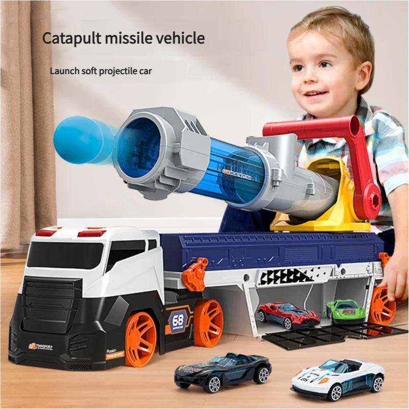 Children Toys Scale Cars Model Explosion-Proof Transporter Truck Cannon Firing Car Launching Sliding Outdoor Indoor Game Kids