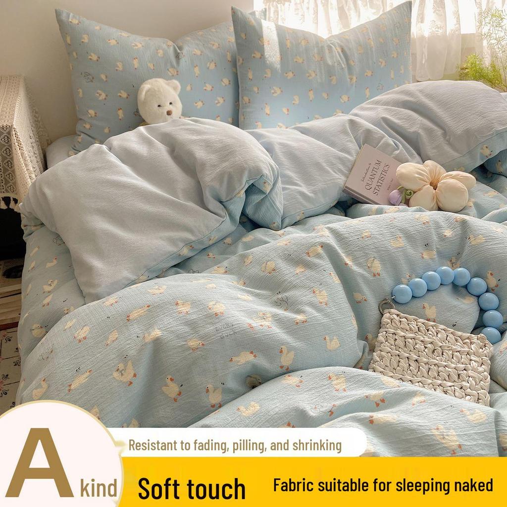 Floral Soft Cloud-Feel Double-Layer Gauze Bedding Set: Machine Washable, Small Student Dormitory Size, 3-Piece