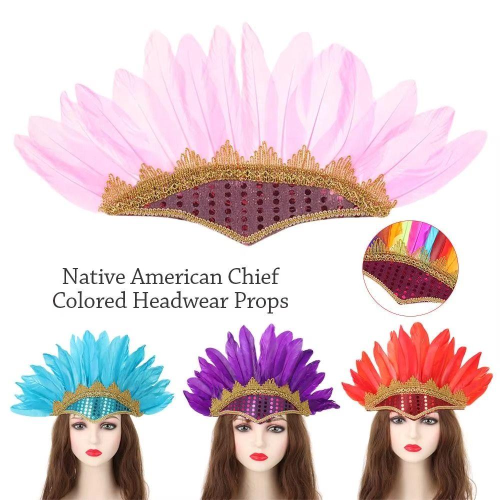 Head-mounted Feather Headdress Hair Band Carnival Costume Headwear Chief Headdress Adult Kids