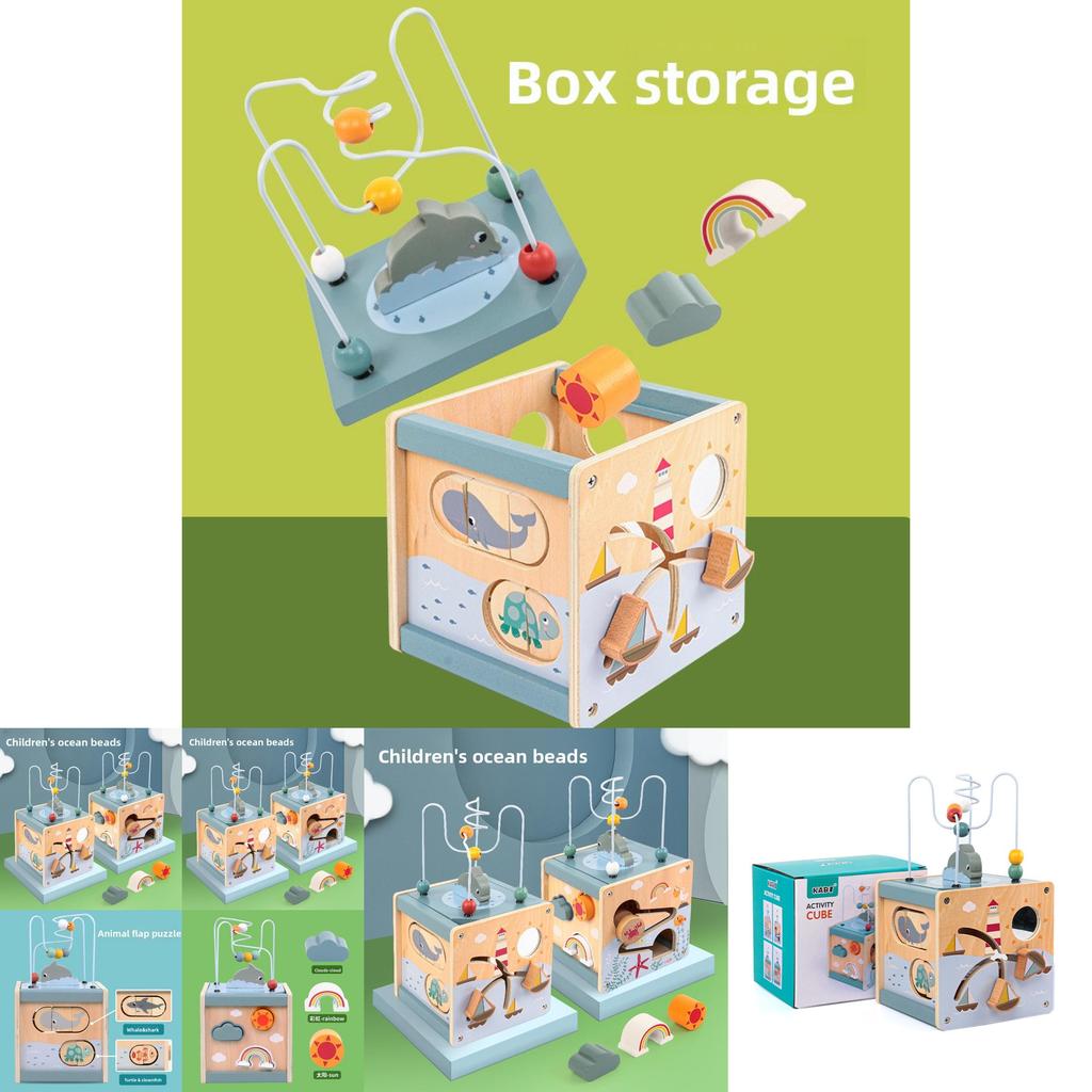 Wooden Ocean Game Box With Marine Bead Maze And Sliding Track For Toddler Learning And Development