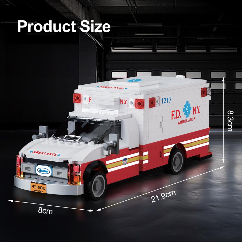 Non-Toxic 660Pcs American Ambulance Building Blocks With Stretcher City Emergency Vehicle Model Bricks Ornament Kids Diy Toys Holiday Gift
