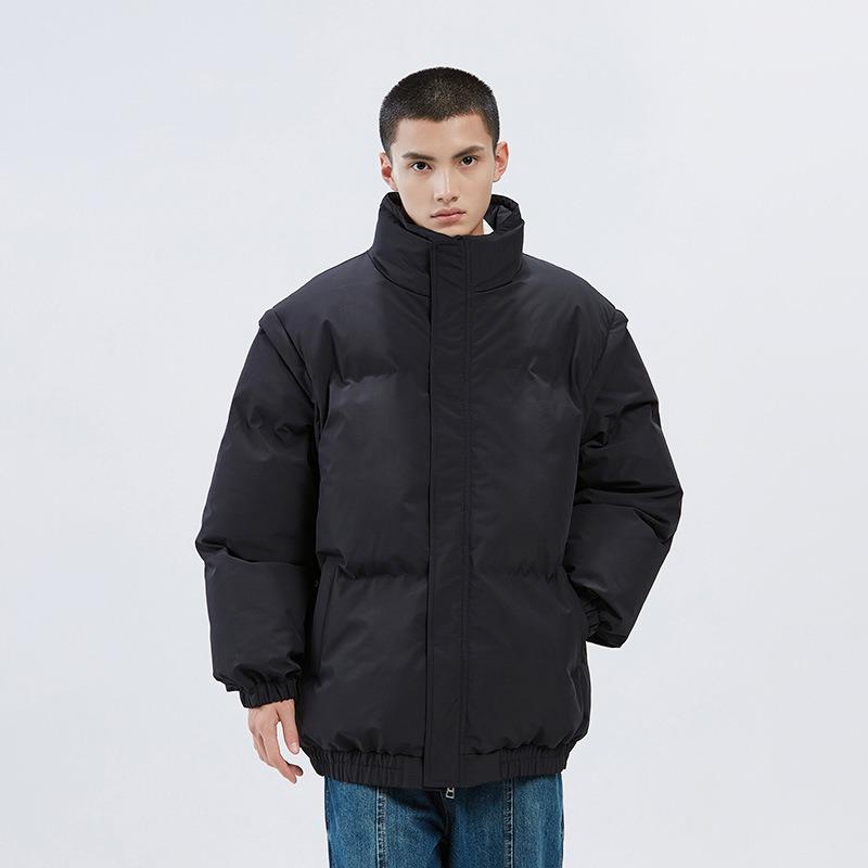 New Winter Cotton-padded Jacket Solid Color Couple Cotton-padded Jacket Stand-up Collar Thickened Warm Bread Jacket Sleeves Removable