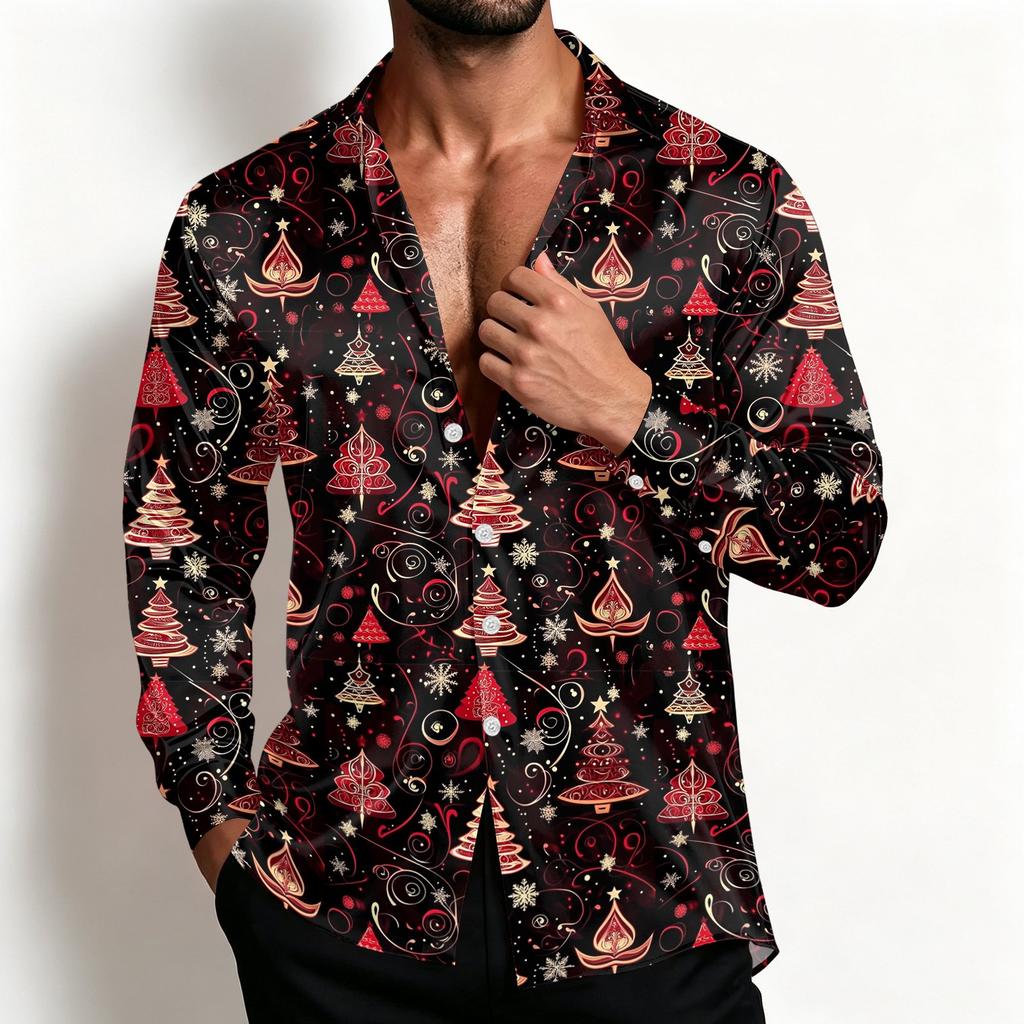 Men's Casual Shirt Jacket Loose Fit with Lapel Collar Breathable for Spring Christmas