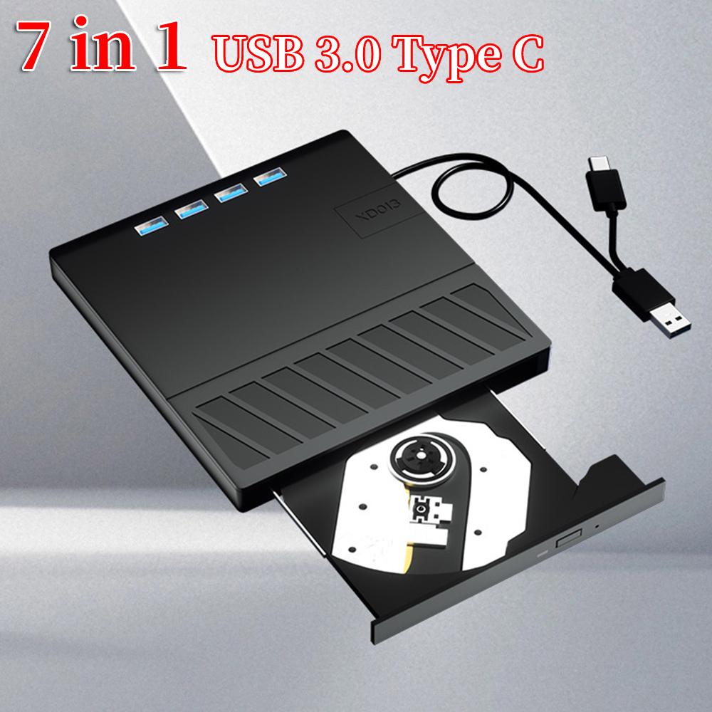 7 in 1 USB 3.0 Type C DVD Player Burner Reader Slim External CD DVD Drive CD Burner for Windows XP/7/8/10/11  Laptop Desktop