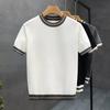 Summer Men's White Striped Short-Sleeve Knit Top