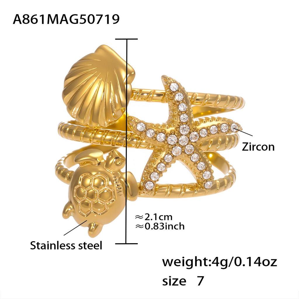 Qiong Yao 18k Gold-Plated Zircon Octopus Starfish Ring - Fashionable and Durable Index Finger Jewelry