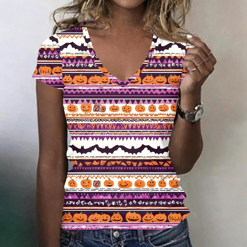 Women's V-Neck Halloween Print Blouse Lightweight Spring Summer Top