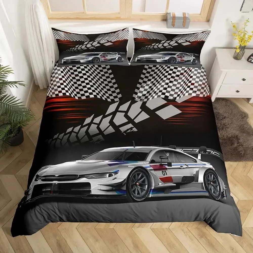 Auto da Corsa Ragazzi Auto Sportiva Comodo Copripiumino Federa Set Biancheria da Letto Decorazione Camera da Letto Bambini Tessile per la Casa