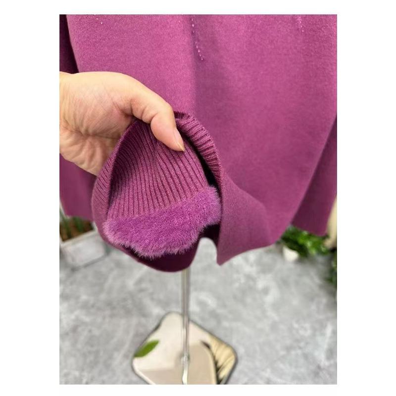 Winter Wear Velvet Thickened Sweater Middle-aged Derly Loose Fashionable Half Turtleneck Warm Bottoming Shirt Tops for Women