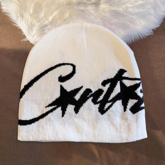 Winter Knitting Hat Letter Print Windproof Warm Hat Soft Elastic Design Brimless Autumn Winter