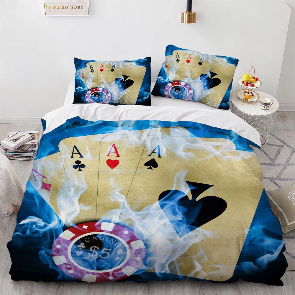 

Пододеяльник Покер Набор Карта Огонь Покерная Игра Декор Полиэстер Набор Пододеяльника с Наволочкой Тема Покерного Турнира Размер Кинг 70x133cm 2pcs