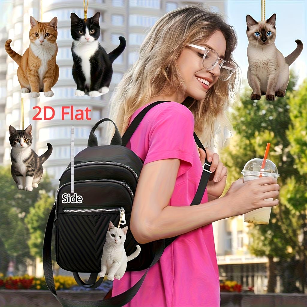 5pcs 2D Flat Christmas Cat Ornaments  Cute Cat Acrylic Ornaments   Christmas Gifts  Christmas Home Decorations