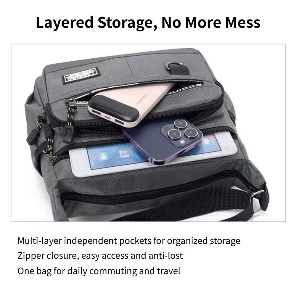 Borsa a tracolla da uomo multistrato, borsa a spalla impermeabile di grande capacità con tasche multiple per il pendolarismo quotidiano, affari