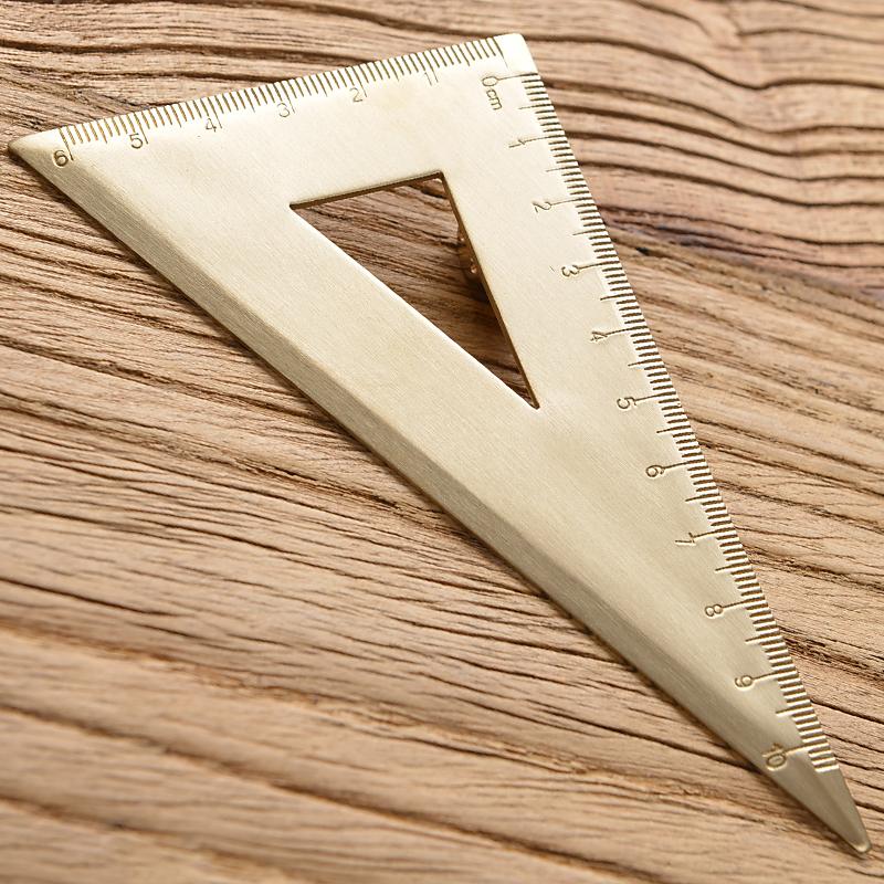 1Pcs Vintage Brass Straight Ruler High Quality Triangle Ruler Protractor For Students Measuring Tool School Stationery Supplies