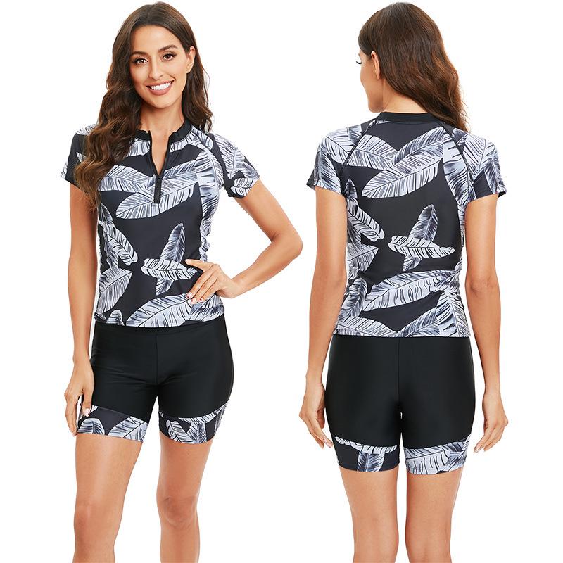 Dámské plavky s dlouhým rukávem na zip s potiskem na surfování