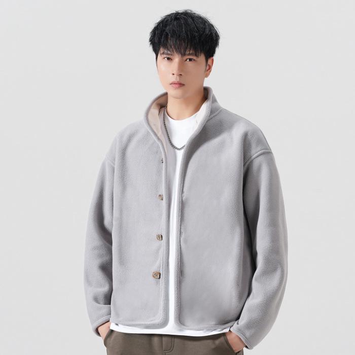 2025 Men s Heavyweight Fleece Stand Collar Cardigan Jacket - Autumn/Winter Warm Layered Casualwear M