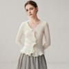 Elegant 3D Wave Edge Cashmere Ruffle Cardigan - Women's Autumn/Winter Flared Sleeve Knitwear