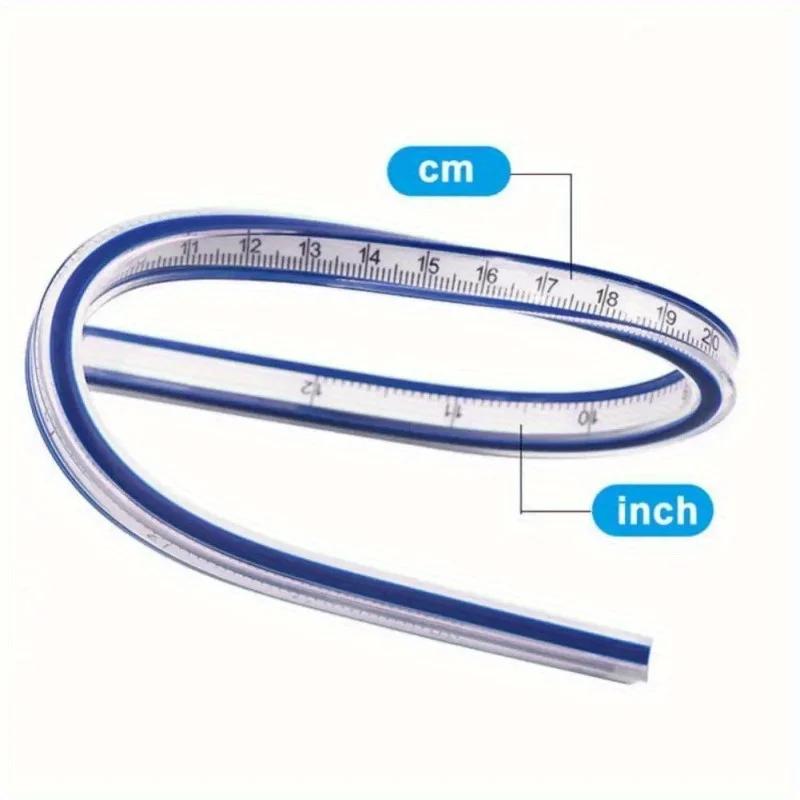 1PC Flexible Curve Ruler with Clear Scale - Soft, Durable Plastic for Sewing, Drafting & Design - Easy-To-Clean Edges
