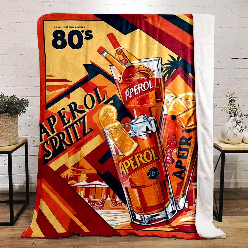 Bright Orange Aperol Spritz Drinks with Bold Geometric and Retro Elements. for All Seasons Blanket Lunch Break Throw Gift