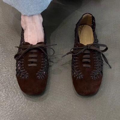 Fashion Fashion Retro Woman Shoes 2025Summer New Genuine Leather Flat Shoe Simple Versatile Women's Sandals Anti Slip Women Hollow Shoes