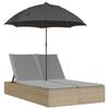 VidaXL Chaise longue double avec coussins et parasol beige poly rotin, transat, lit de jour d'extérieur, lit de jour de 368084