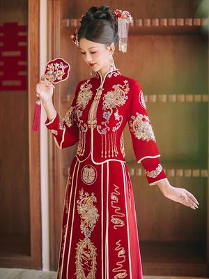 2026 Velvet Xiuhe Suit: New Style Chinese Wedding Dress for Petite Brides with Dragon Phoenix Design