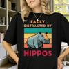 Easily Distracted By Hippos TShirt Cool Hippopotamus Zoo Animal Lover Costume Gift African Animals Birthday Present Tee Shirts