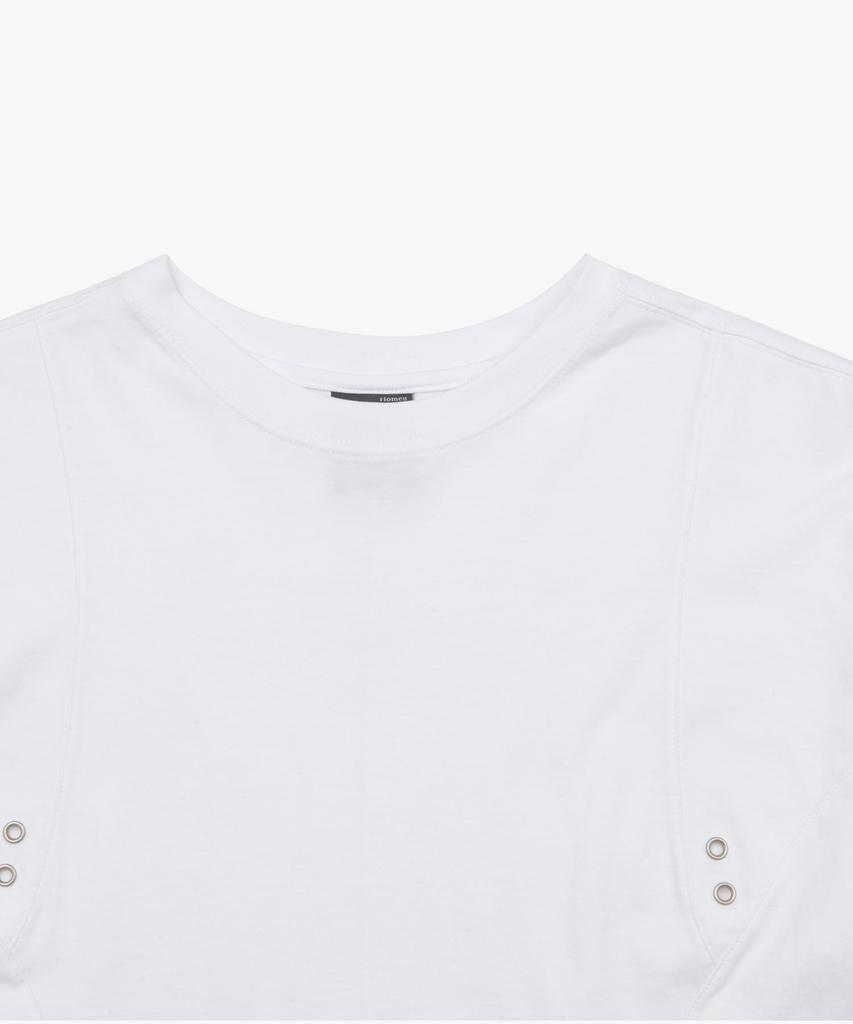 Liomeu Curved Incision Washed Short Sleeve T-Shirt_White