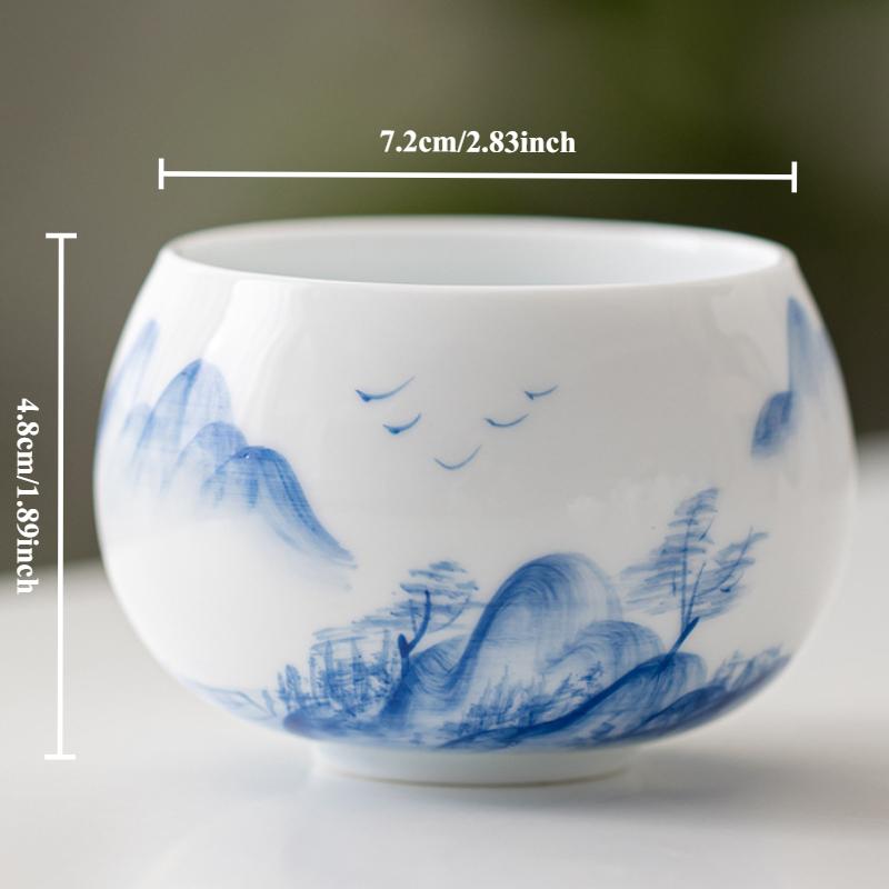 2-1pcs Underglaze Hand-painted Ceramics Teacup White Porcelain Master Cup Small Tasting Personal Tea Mug Zen Kung Fu Teaware