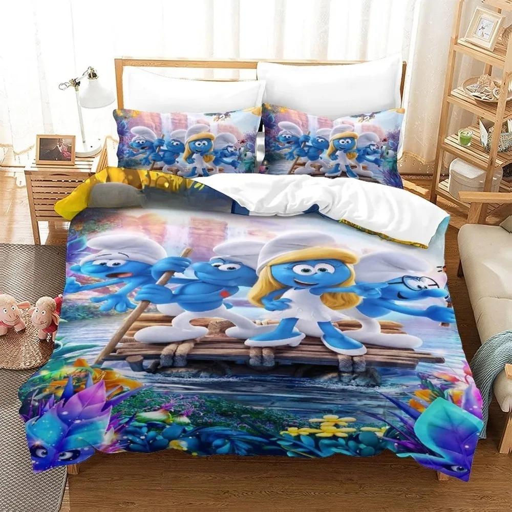 

Мила анімована наволочка для ковдри зі Смурфами, 3D-друк, синій комплект постільної білизни з Ельфами для підлітків та дорослих, із застібкою-блискавкою, декор кімнати AU Queen(210*210cm)3pcs