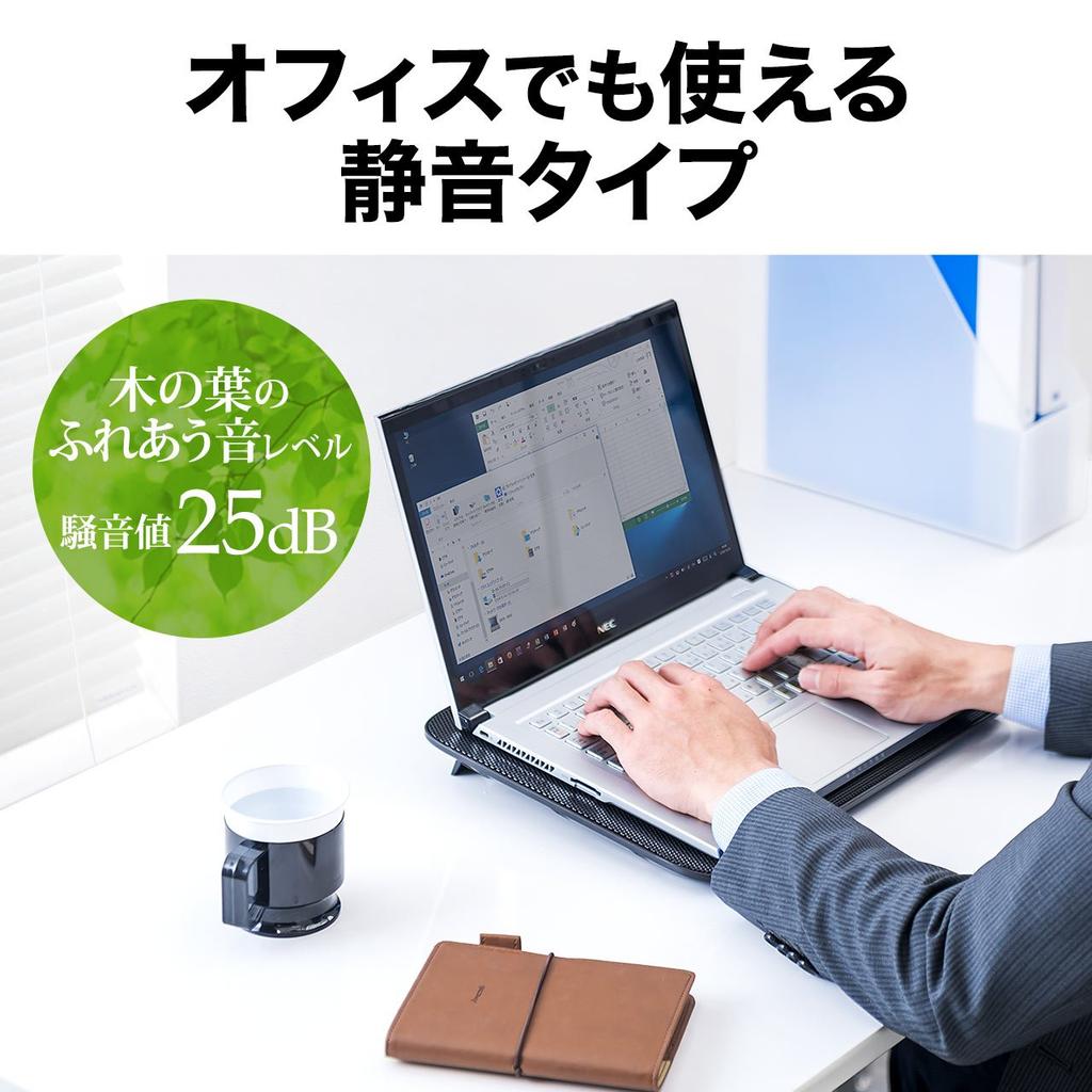 Sanwa Direct Quiet Laptop Cooler, 15.6-inch Compatible, 4 Fans, USB Powered, with Stand, 400-CLN026
