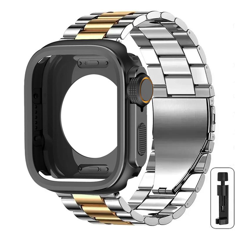 Alloy Case+Stainless Steel Strap For Apple Watch Ultra 2 1 49mm 46mm 45mm 44mm Hollow Out Protective Cover For Iwatch 10 9 8 7 6