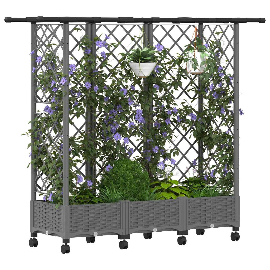Raised Garden Bed with Trellis and Roof Light Gray 164 x 40 x 127 cm PP