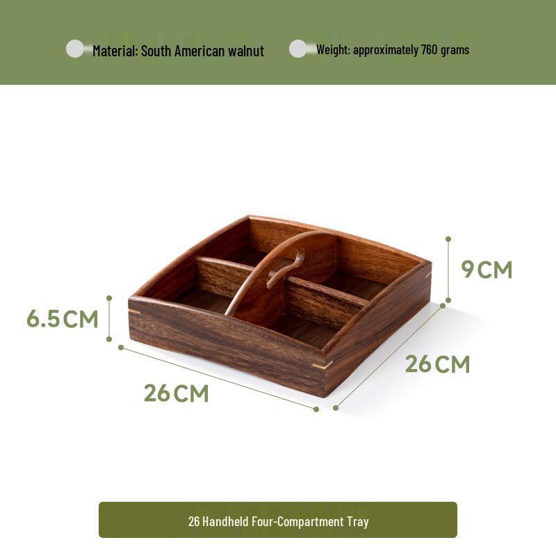 South American Walnut Wood Divided Snack Tray
