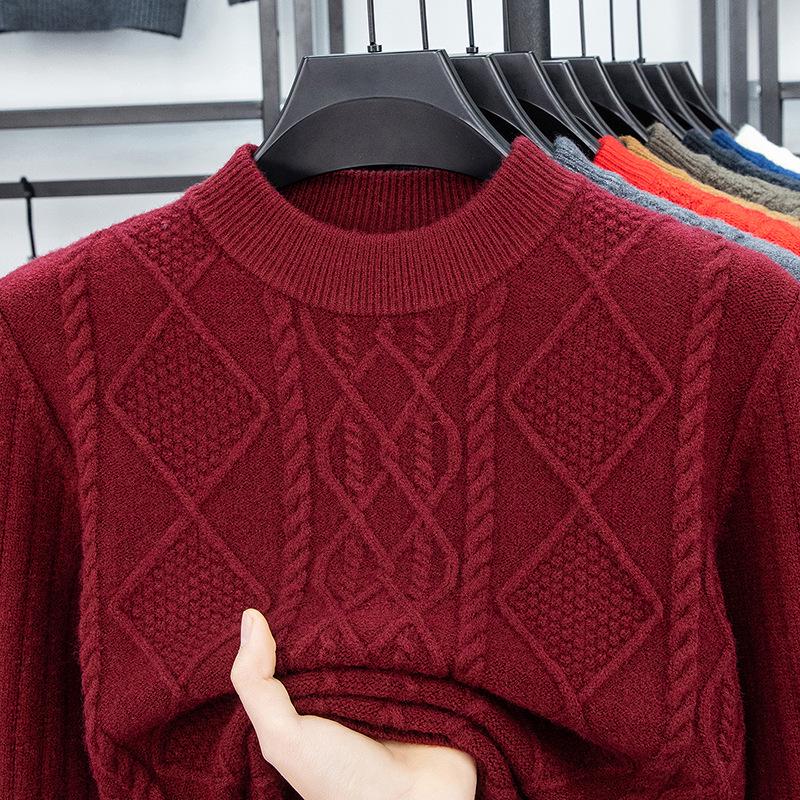 Men's Winter Jacquard Knit Sweater - Thick, Warm, Half-High Collar, Fashionable for All Ages