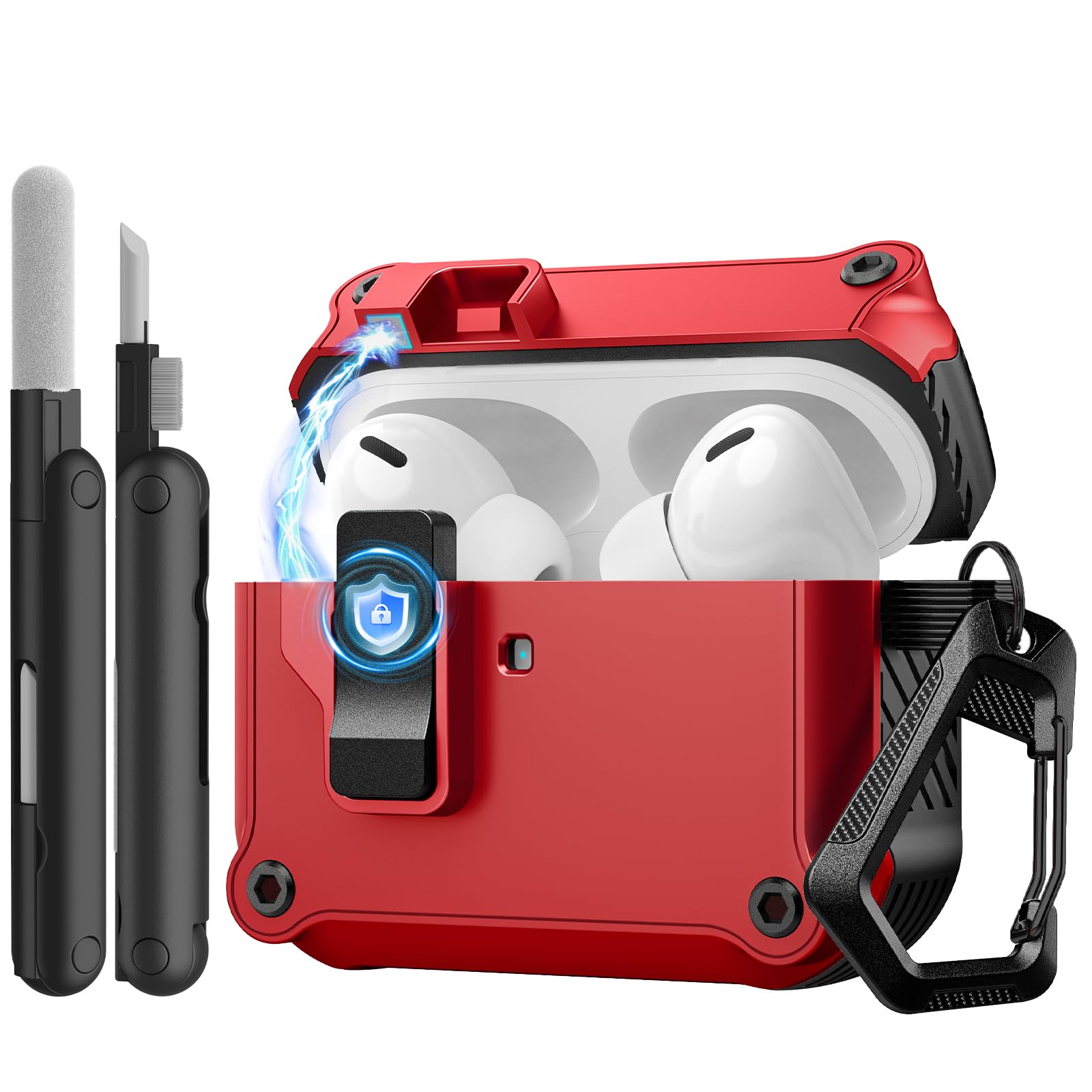 

Case for Airpods Pro 3/4 Secure Lock Clip Automatic Pop-up Full Drop Protective Case Cover for AirPods 4/Pro 3 with Cleaning Kit for Airpods 4