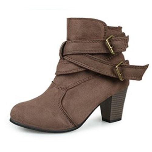 Fashion Autumn Women Shoes Boots Ankle  Boots Casual Winter Suede High Heels Buckle Flock Round Toe Slip-on Fashion Boots fgb67